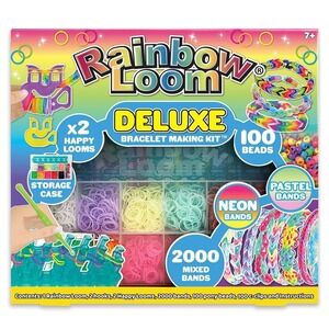 Rainbow Loom Deluxe Bracelet Making Kit 2000 Bands Pony Beads C-Clips NIB Craft
